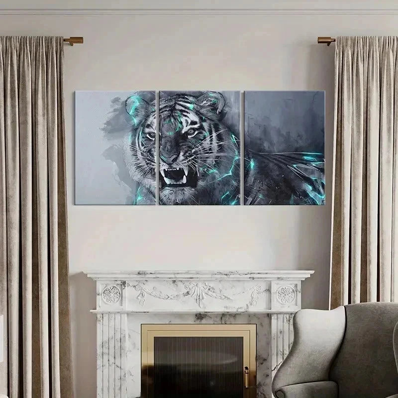 3pcs Tiger Ink Style Art Painting Wall Art Set Canvas Framed 40x60cm - High Quality Print 100% Australian Made Wall Canvas Ready to Hang