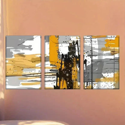 3pcs  painting with yellow and black paint Wall Art Set Canvas Framed 40x60cm - High Quality Print 100% Australian Made Wall Canvas Ready to Hang