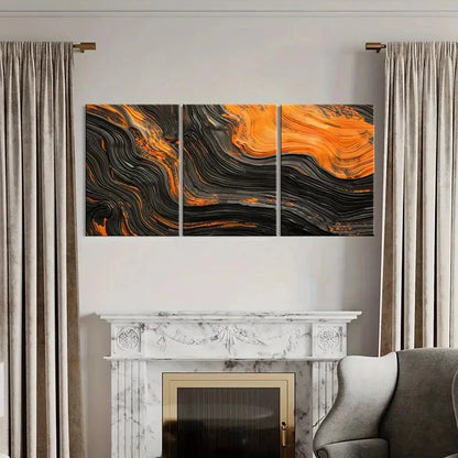 3pcs Abstract Art Orange Black Waves Art Wall Art Set Canvas Framed 60x90cm - High Quality Print 100% Australian Made Wall Canvas Ready to Hang