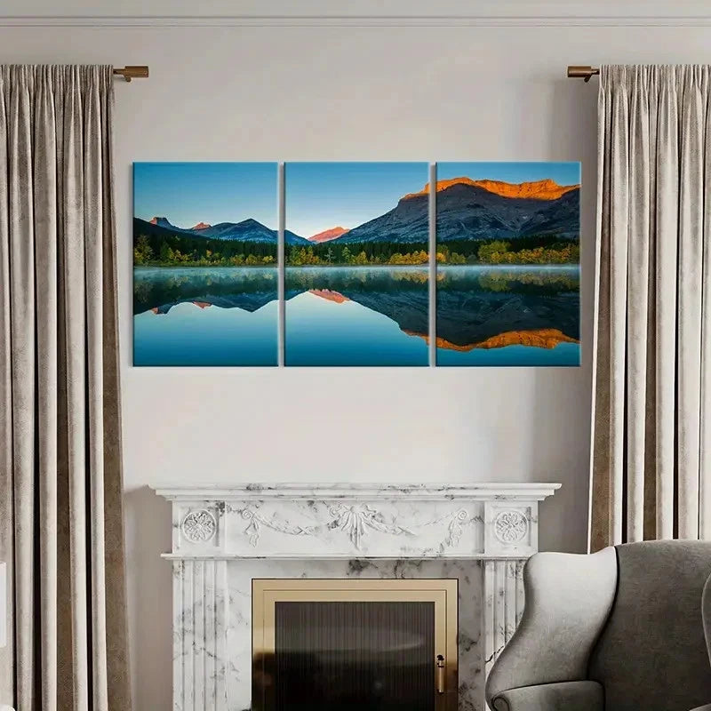 3pcs Lake Mountain Modern Landscape Wall Art Set Canvas Framed 40x60cm - High Quality Print 100% Australian Made Wall Canvas Ready to Hang