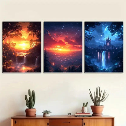 3pcs Fantasy Landscape Enchanted Décor Perfect Wall Art Set Canvas Framed 40x60cm - High Quality Print 100% Australian Made Wall Canvas Ready to Hang