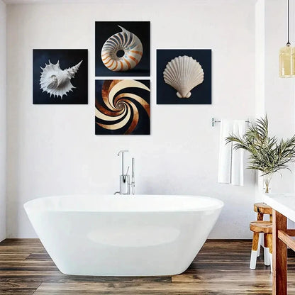 4pcs Farmhouse Seashell Spiral Patterns Wall Art Canvas Framed