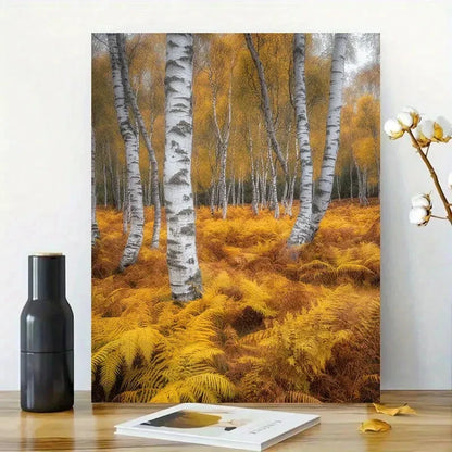 Birch Forest in Autumn, with Yellow Leaves And Green 40x60cm Metal Print Ready to Hang