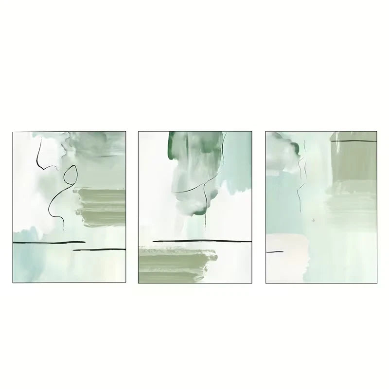 3pcs Green Abstract Minimalist Nordic Gallery Wall Art Set Canvas Framed 60x90cm - High Quality Print 100% Australian Made Wall Canvas Ready to Hang