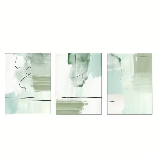 3pcs Green Abstract Minimalist Nordic Gallery Wall Art Set Canvas Framed 60x90cm - High Quality Print 100% Australian Made Wall Canvas Ready to Hang