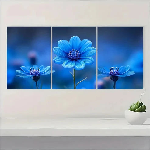 3pcs Cornflower Flower Painting CF Wall Art Set Canvas Unframed - High Quality Print 100% Australian Made Wall Canvas