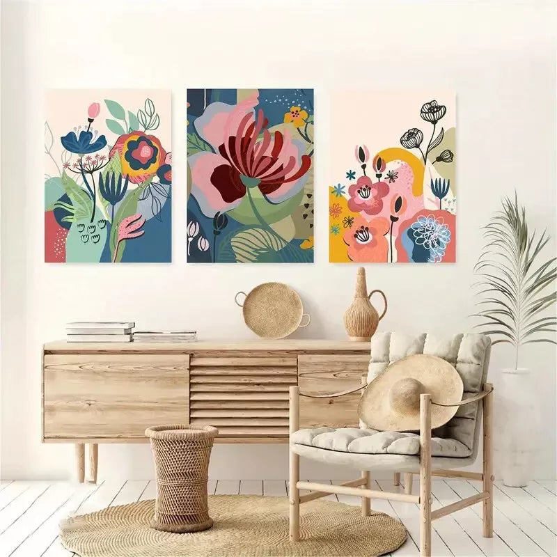 3pcs Abstract Decorative London Flower Market Wall Art Set Canvas Framed 50x70cm - High Quality Print 100% Australian Made Wall Canvas Ready to Hang - Bella Home Decor