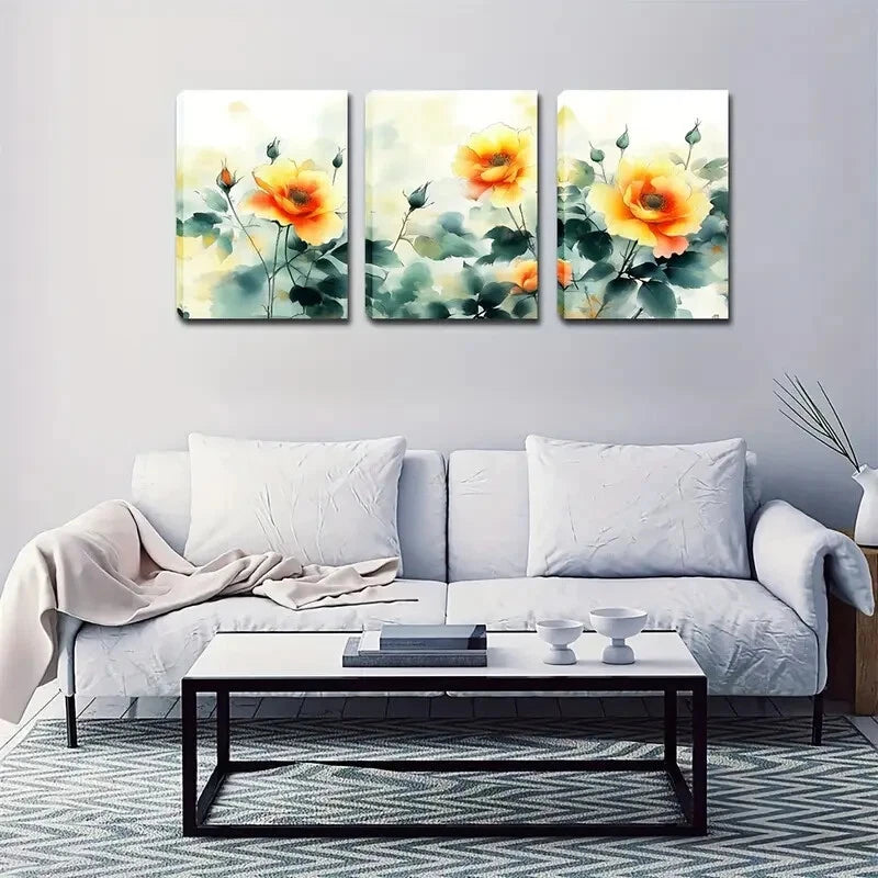 3pcs Vibrant Yellow Orange & Green Perfect Wall Art Set Canvas Framed 40x60cm - High Quality Print 100% Australian Made Wall Canvas Ready to Hang