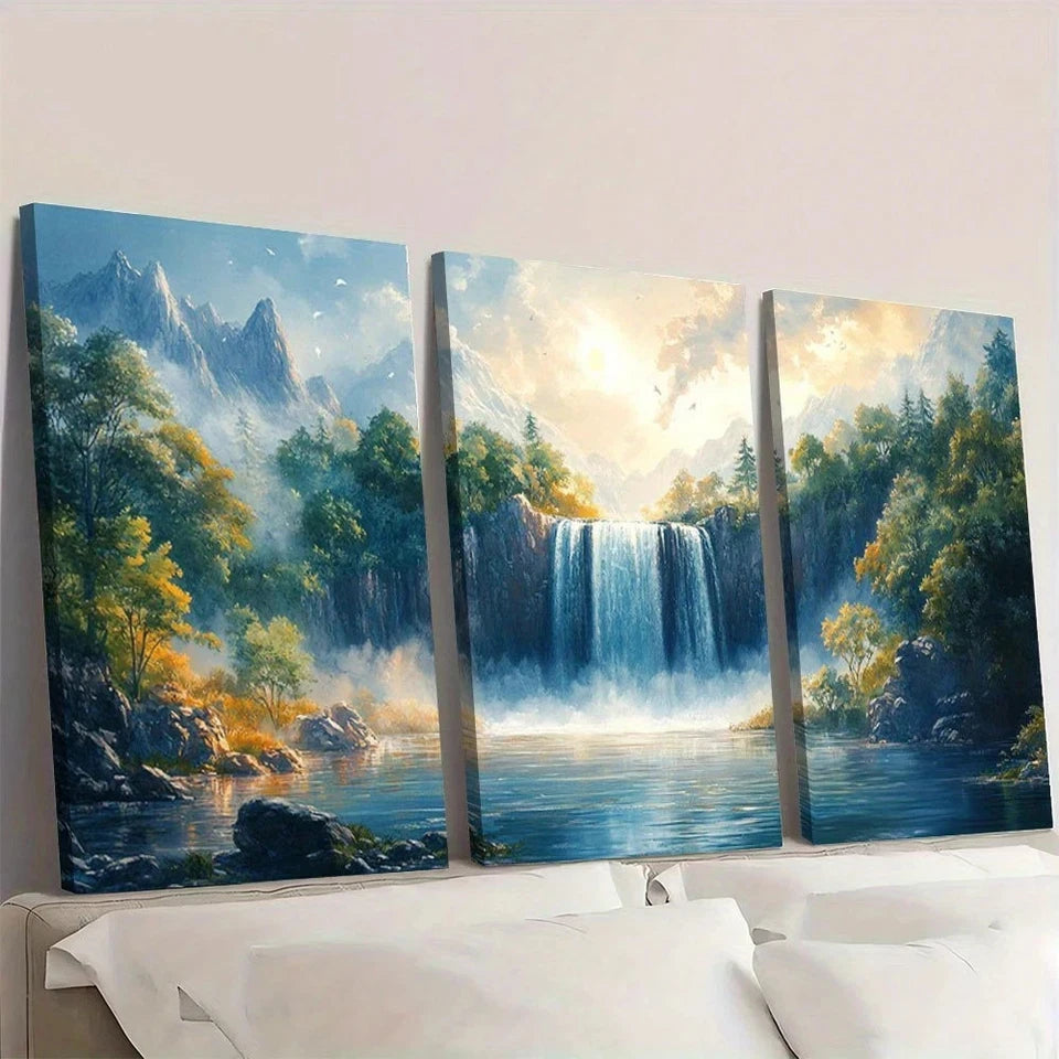 3pcs Majestic Waterfalls Lush Forests & Serene Wall Art Set Canvas Framed 60x90cm - High Quality Print 100% Australian Made Wall Canvas Ready to Hang