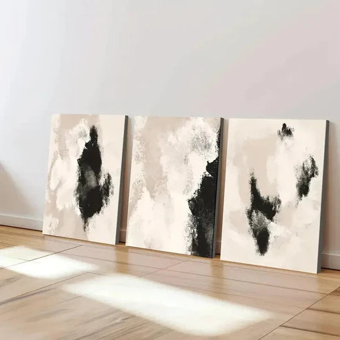 3pcs Abstract Black Neutral Beige Geometric Wall Art Canvas Unframed - High Quality Print 100% Australian Made Wall Canvas