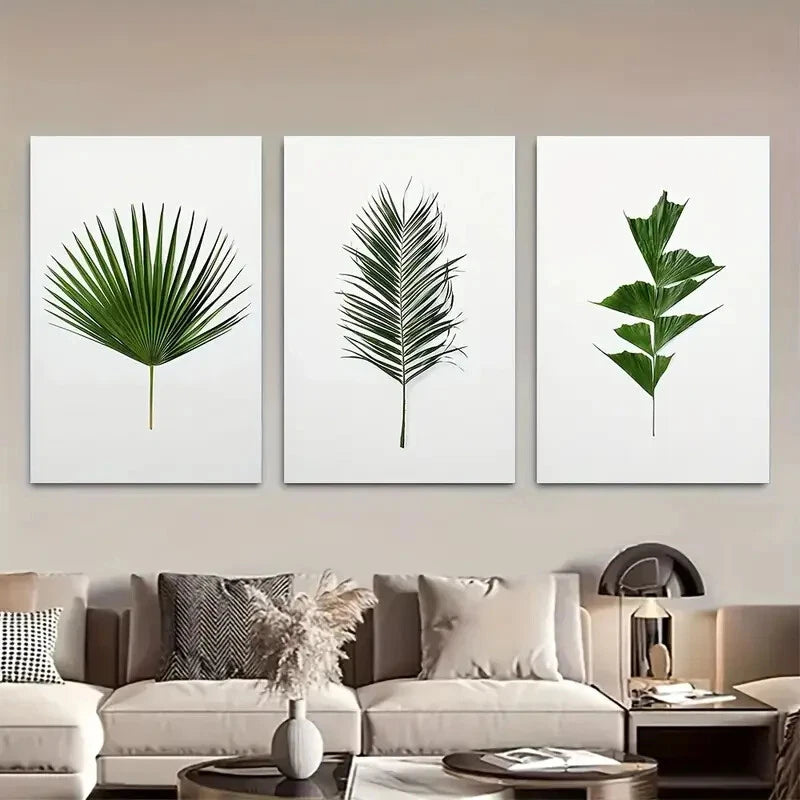 3pcs Tropical Palm Green Leaf Botanical Metal Print Ready to Hang Art
