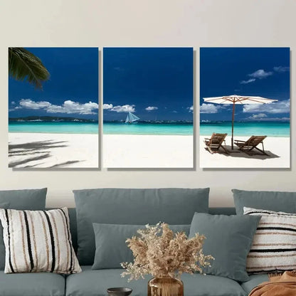 3pcs Beach Paradise Triptych Tropical Ocean Metal Print Ready to Hang Art