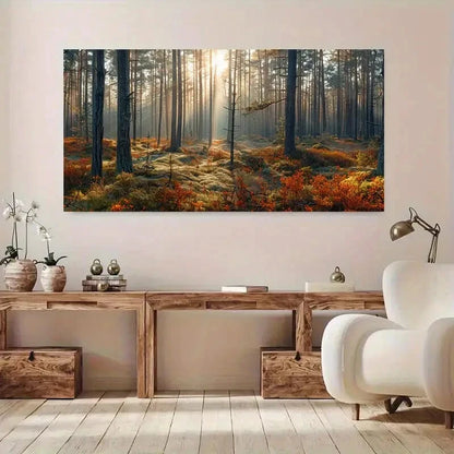 Forest Scene Sunlight Trees wall canvas office home room framed 120x60cm
