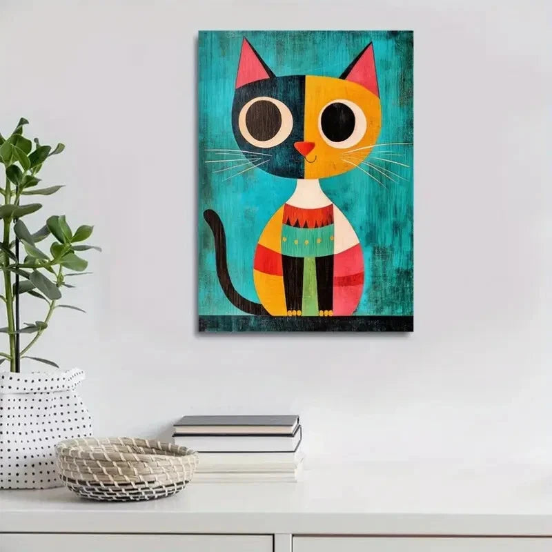 Beautiful Colorful Cat Contemporary Painting  40x60cm Metal Print Ready to Hang