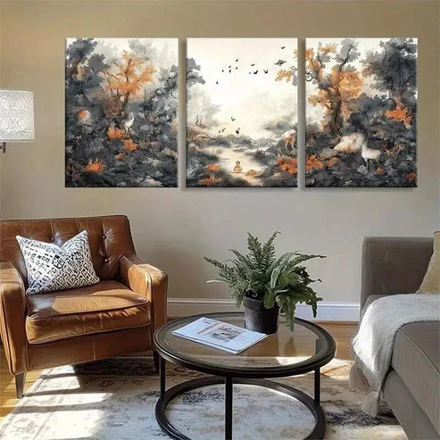 3pcs Serene Forest Path with Birds Perfect Wall Art Canvas Unframed - High Quality Print 100% Australian Made Wall Canvas