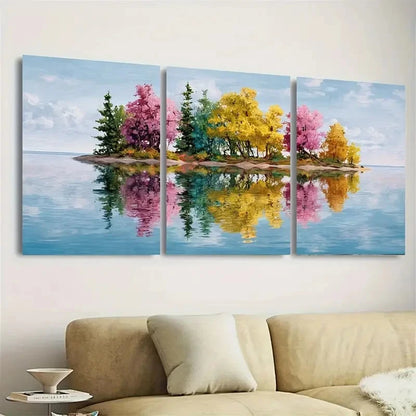 3pcs Vibrant Autumn Island Nature Reflection Wall Art Set Canvas Framed 60x90cm - High Quality Print 100% Australian Made Wall Canvas Ready to Hang