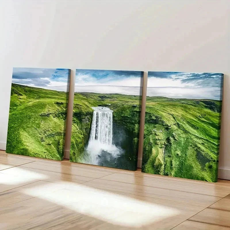 3pcs Waterfall & Natural Green Landscape Wall Art Set Canvas Framed 40x60cm - High Quality Print 100% Australian Made Wall Canvas Ready to Hang