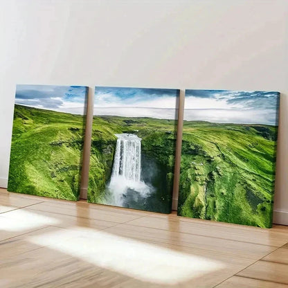 3pcs Waterfall & Natural Green Landscape Wall Art Set Canvas Framed 40x60cm - High Quality Print 100% Australian Made Wall Canvas Ready to Hang