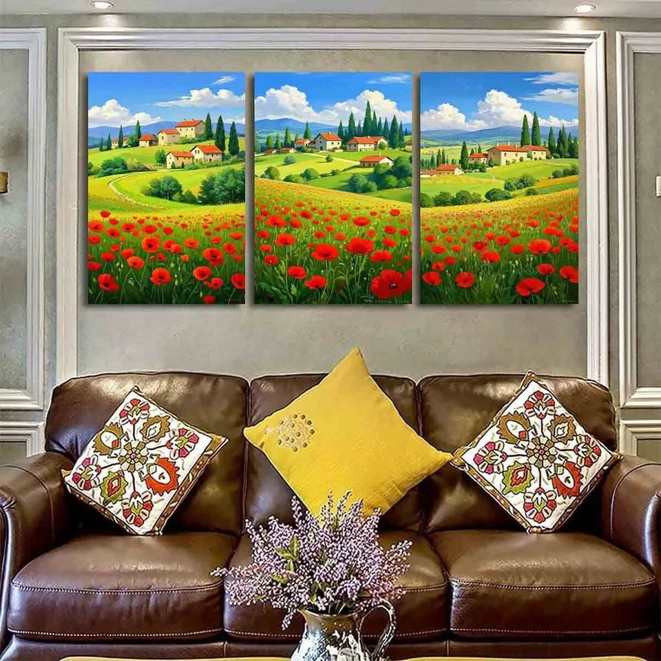 3pcs Painting Daisies Tuscany Nature Metal Print Ready to Hang Art