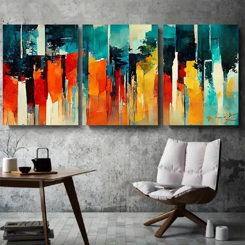 3pcs Vibrant Geometric Colorful Metal Print Ready to Hang Art