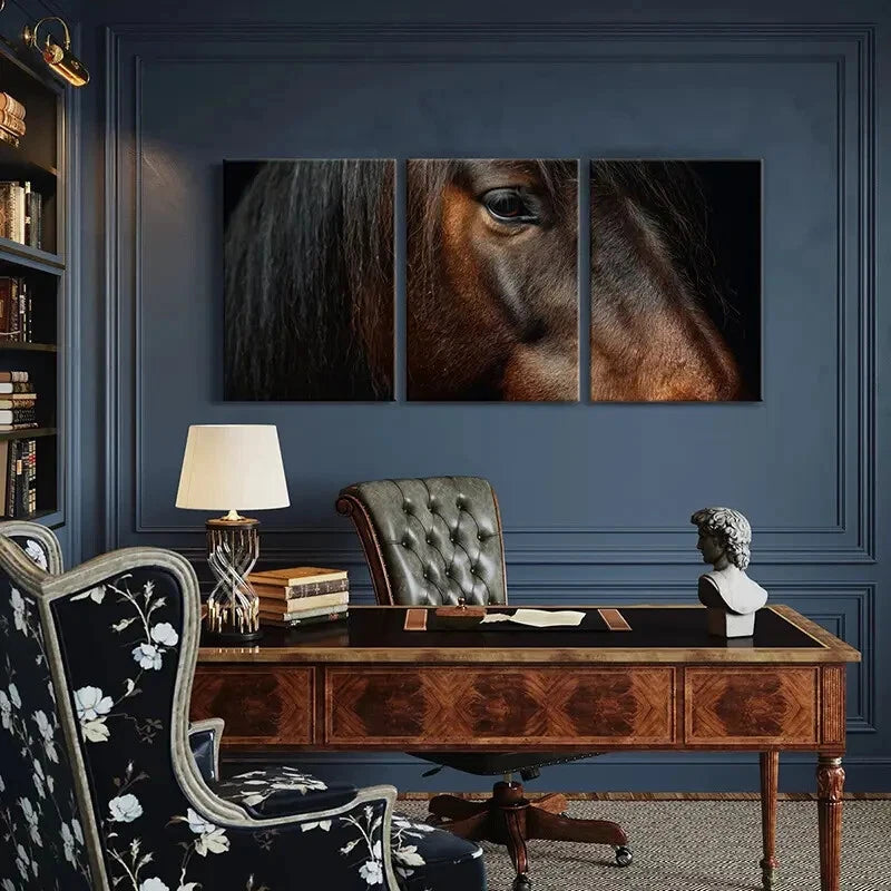 3pcs Horse Portraits Warm Tones & Expressive Eyes Metal Print Ready to Hang Art