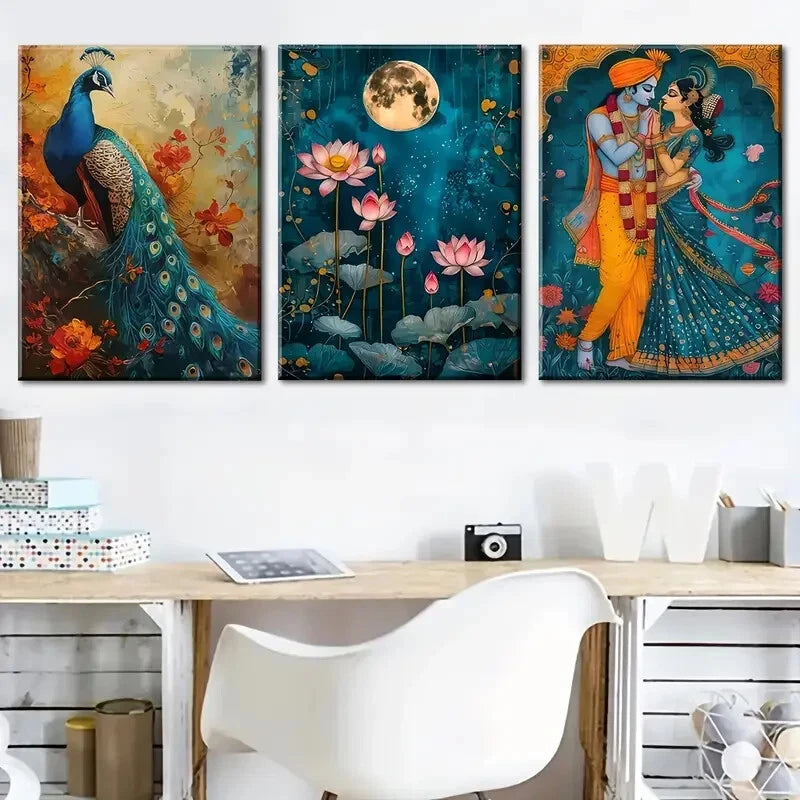 3pcs Lotus And Peacock Designs Perfect Wall Art Set Canvas Framed 40x60cm - High Quality Print 100% Australian Made Wall Canvas Ready to Hang