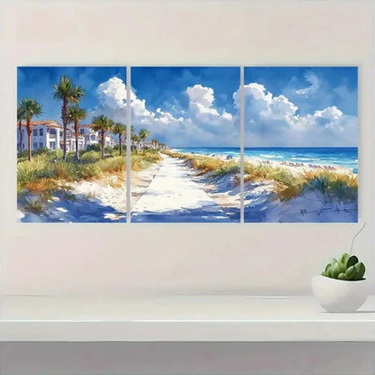 3pcs Seaside Beach Scene with Palm SB  Wall Art Set Canvas Unframed - High Quality Print 100% Australian Made Wall Canvas