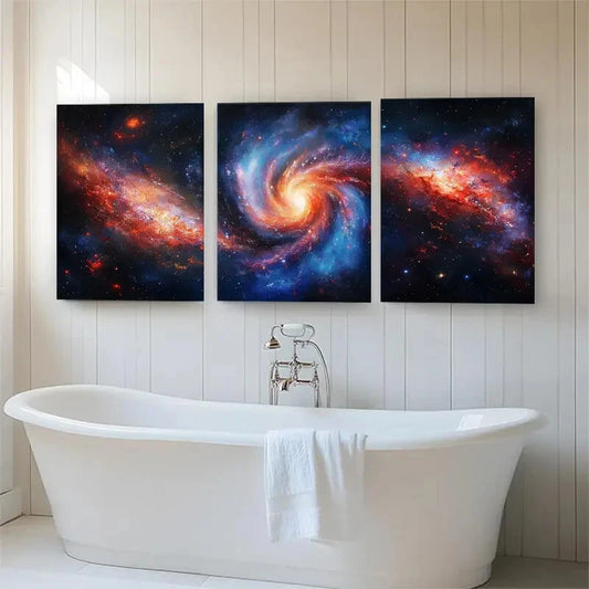3pcs Cosmic Galaxy Nebula Spiral Sci-Fi Perfect Wall Art Set Canvas Framed 40x60cm - High Quality Print 100% Australian Made Wall Canvas Ready to Hang