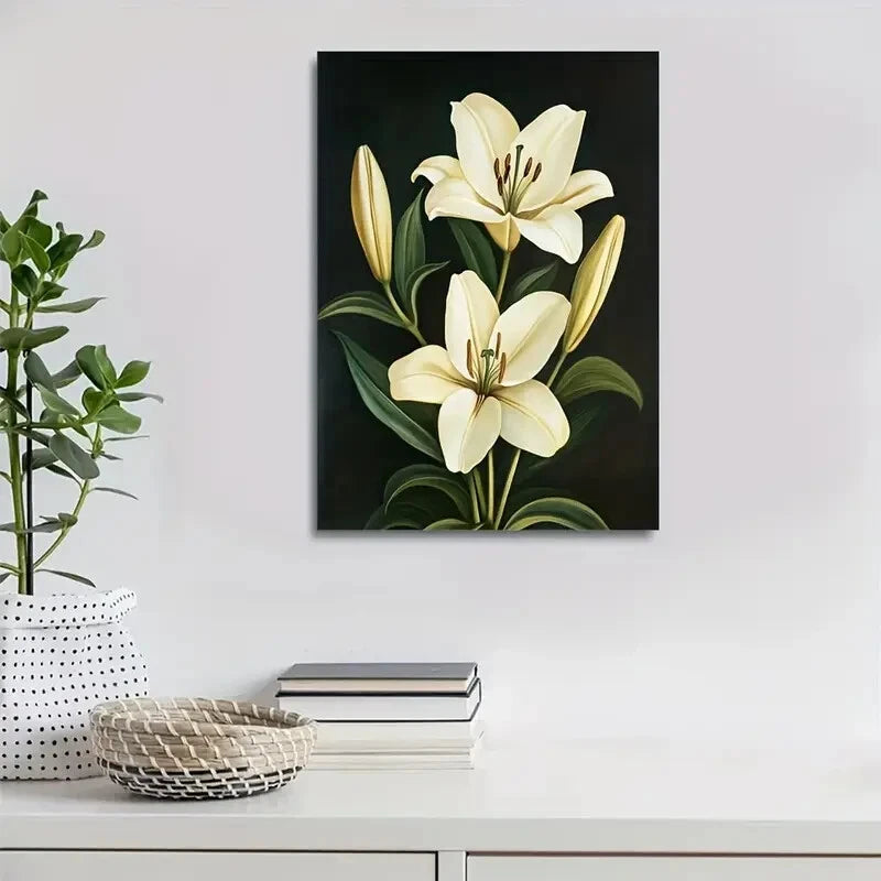 Beautiful Beautiful Lily Flower Painting 40x60cm Metal Print Ready to Hang