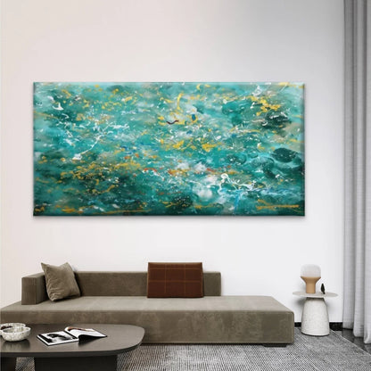 Abstract Teal Blue Green Wall Art Canvas Office Home Room Framed 120x60cm