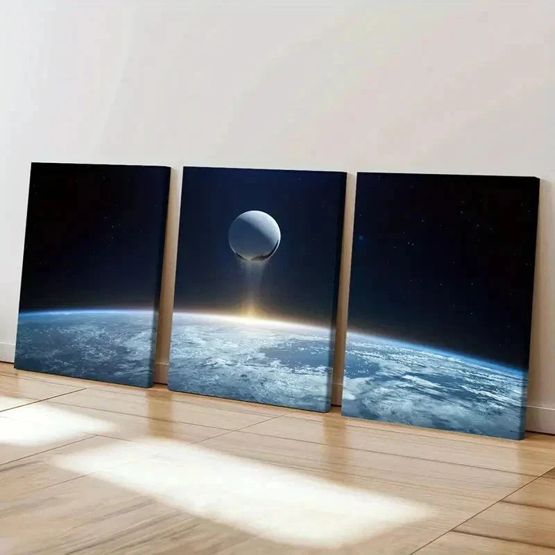 3pcs Science Fiction Art Universe Earth Wall Art Set Canvas Framed 40x60cm - High Quality Print 100% Australian Made Wall Canvas Ready to Hang