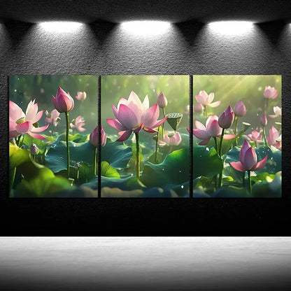 3pcs Lotus Leaves in The Water Metal Print Ready to Hang Art