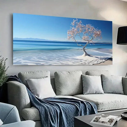 Modern Winter Beach Tree wall canvas office home room framed 120x60cm
