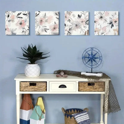 4pcs Abstract Hand painted flower Wall Art Canvas Framed