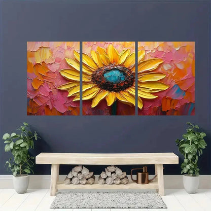 3pcs Sunflower Yellow Floral Abstract Perfect Wall Art Set Canvas Framed 40x60cm - High Quality Print 100% Australian Made Wall Canvas Ready to Hang