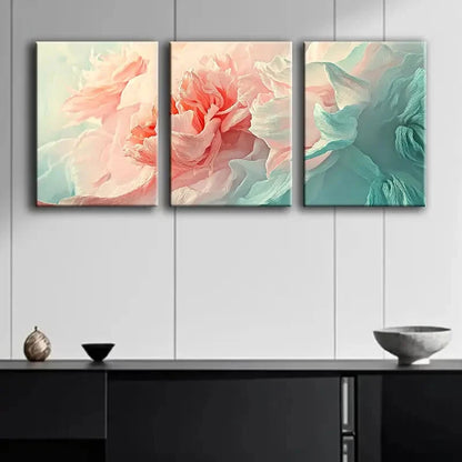 3pcs Peony Floral Contemporary Style Metal Print Ready to Hang Art