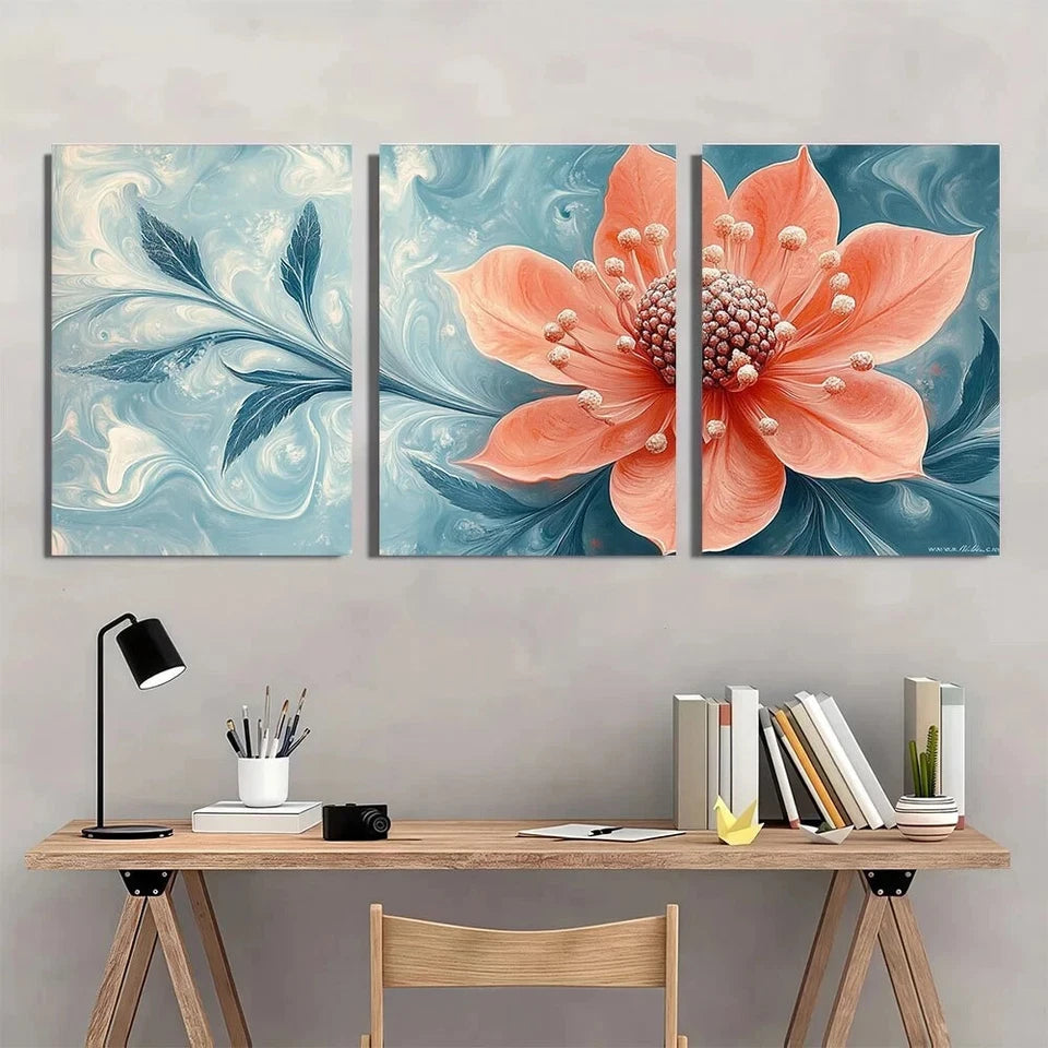 3pcs Pink Sea Holly Flower Elegant Metal Print Ready to Hang Art