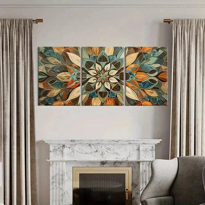 3pcs Abstract Colorful Floral Geometric Shapes Wall Art Set Canvas Framed 40x60cm - High Quality Print 100% Australian Made Wall Canvas Ready to Hang