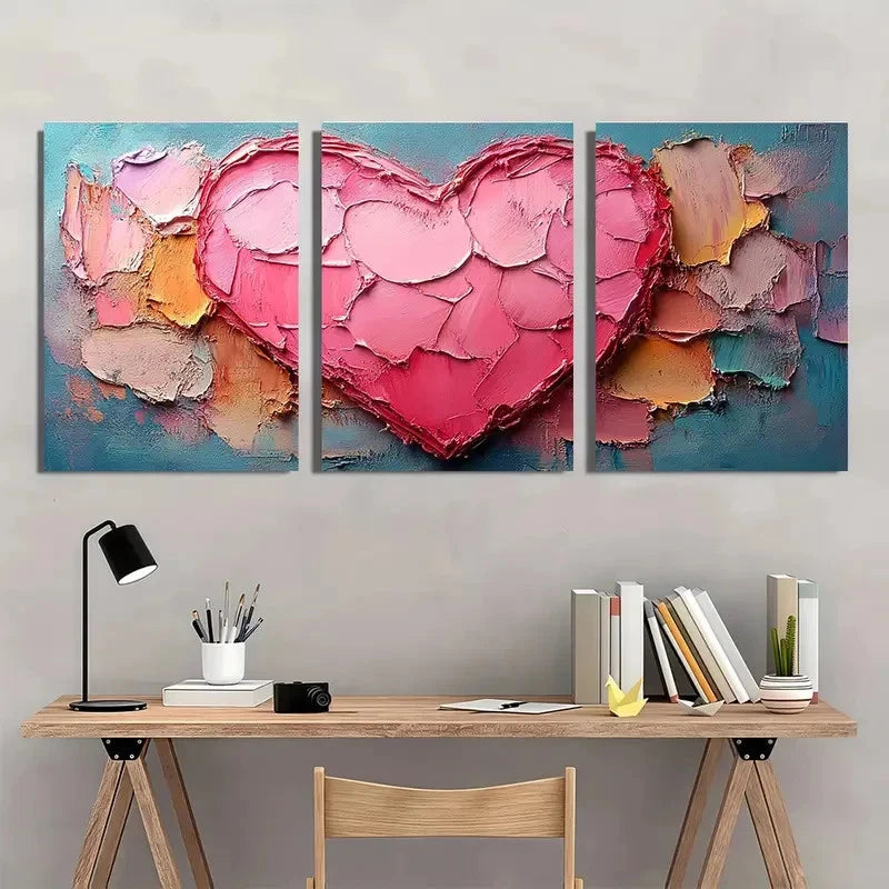 3pcs Artwork Neutral Pink Heart Girly Perfect Wall Art Set Canvas Framed 40x60cm - High Quality Print 100% Australian Made Wall Canvas Ready to Hang