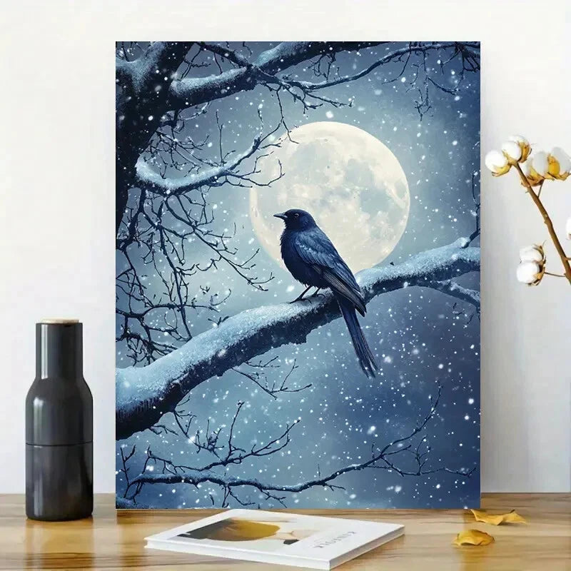 Moonlit Night Bird On Old Tree Painting  40x60cm Metal Print Ready to Hang