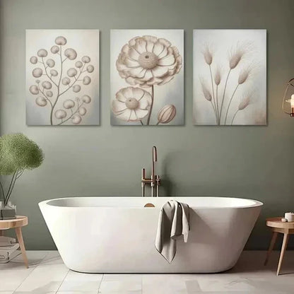 3pcs Large Flower, Leaves & Pampas Grass Wall Art Set Canvas Unframed - High Quality Print 100% Australian Made Wall Canvas