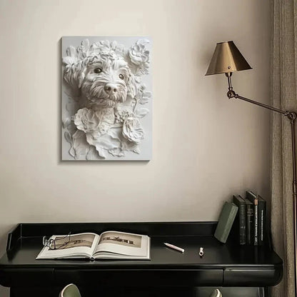 Bella The Schnoodle Surrounded by Flowers 40x60cm Metal Print Ready to Hang