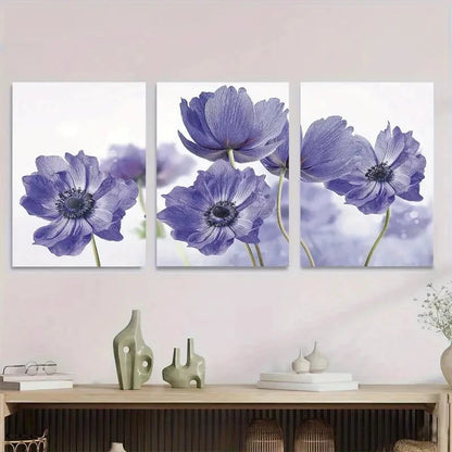 3pcs Panel Purple Flower Classic Floral Metal Print Ready to Hang Art