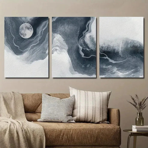 3pcs Abstract Moon Decor Wall Art Set Canvas Unframed - High Quality Print 100% Australian Made Wall Canvas