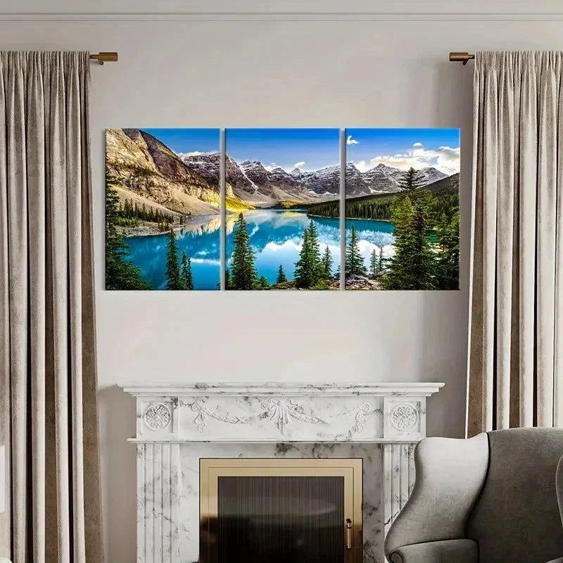 3pcs Mountains Calm Lakes and Trees Wall Art Set Canvas Framed 40x60cm - High Quality Print 100% Australian Made Wall Canvas Ready to Hang