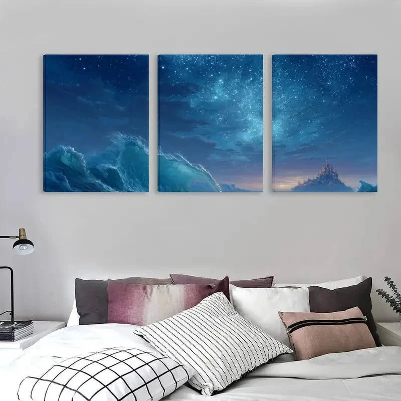 3pcs Blue Planet with Huge Waves Art    Wall Art Set Canvas Framed 60x90cm - High Quality Print 100% Australian Made Wall Canvas Ready to Hang