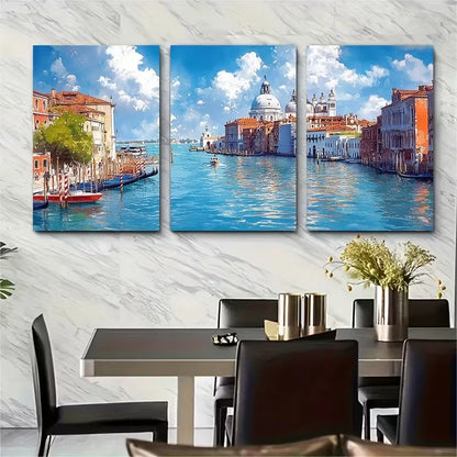 3pcs Venice Skyline Watercolor Puppy Metal Print Ready to Hang Art