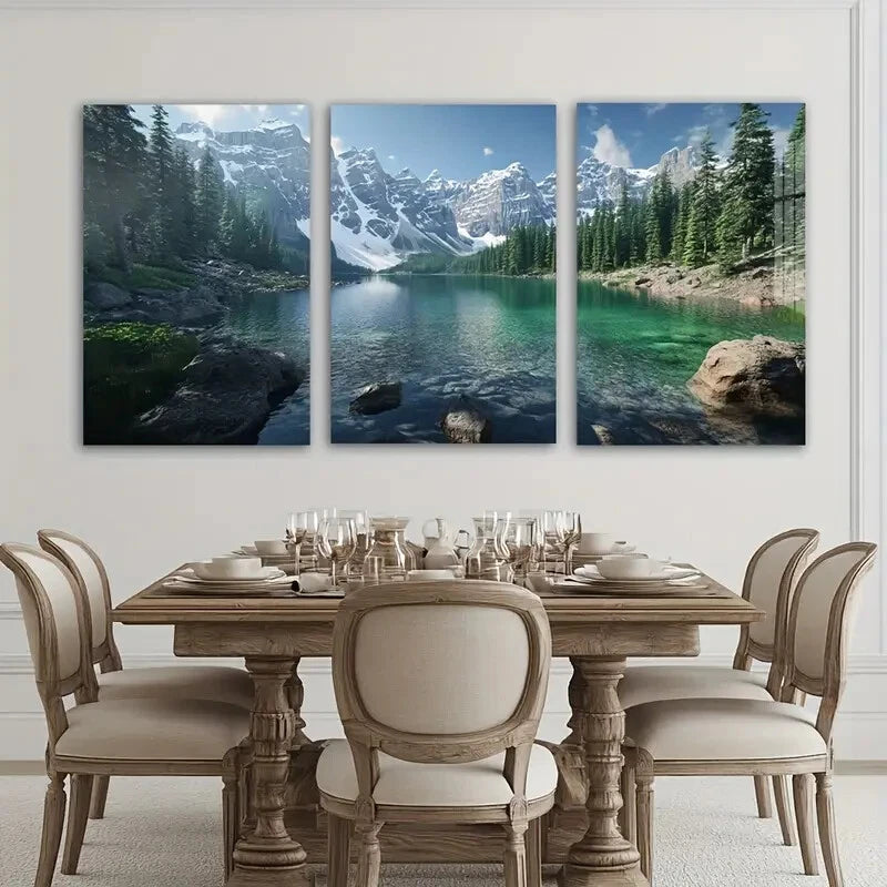 3pcs Snowy Mountains Forest Lakes Metal Print Ready to Hang Art