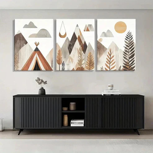 3pcs Boho Mountain Landscape Geometric Perfect Wall Art Canvas Unframed – High Quality Print 100% Australian Made Wall Canvas