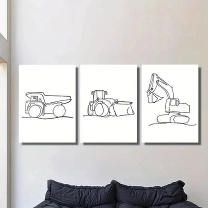 3pcs Road Roller Excavator & Dump Truck Wall Art Canvas Unframed - High Quality Print 100% Australian Made Wall Canvas
